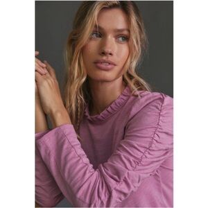 Maeve Anthropologie Ruched Long-Sleeve Ruffle Collar Top, Purple, Size XS